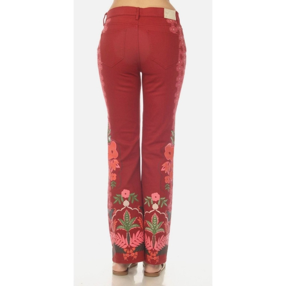 Johnny Was Jade Caleta Straight Flare Jeans Red Floral Print NWT Size 27 - Picture 4 of 6